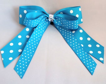Teal Polka Dot Cheer Bow