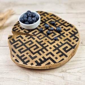 Solid Oak Wood Slice 11 inch Diameter Discs Coasters Table Centerpieces Hand Engraved Patterns Breakfast In Bed   Housewarming Gift Decor