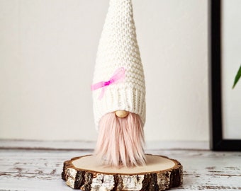 White Knit Hat 10 Inch Handmade Gnome Tomte , Housewarming Gift