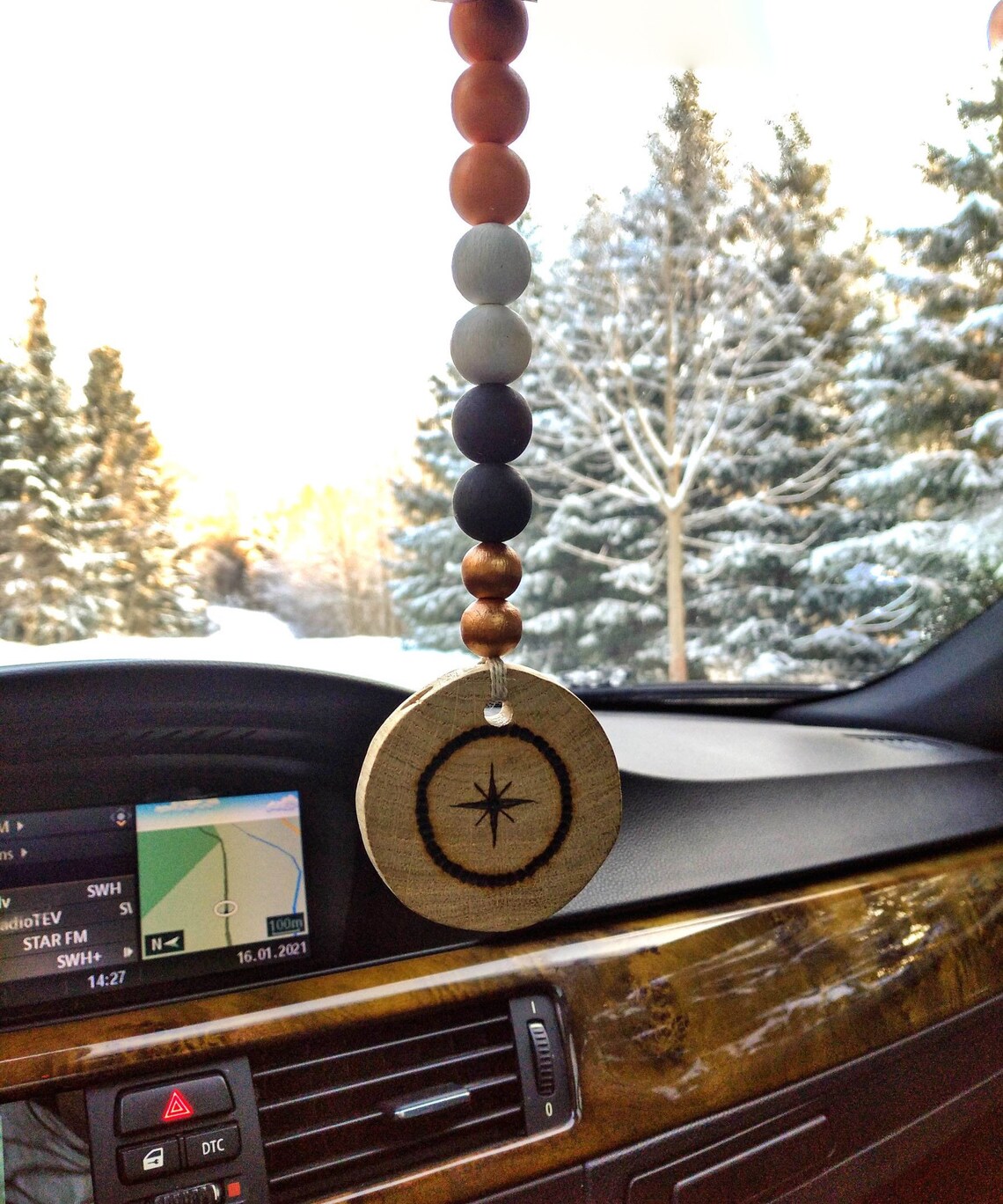 Car accessories rear window hanger natural wood bead garland Etsy