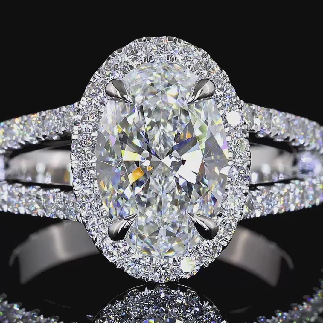 Oval Cut Moissanite Engagement Ring, Split Shank, 14K Gold Solitaire ...