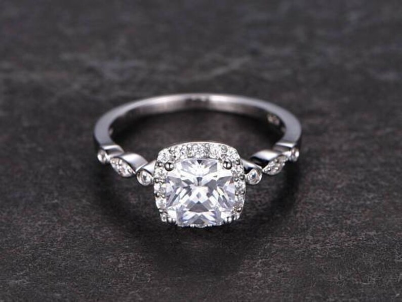 Cushion Cut colorless Moissanite 6.5mm1.4ct Halo Wedding Ring in White Gold.Gift For Her,Valentine Gift,Birthday Gift.Anniversary Gift.