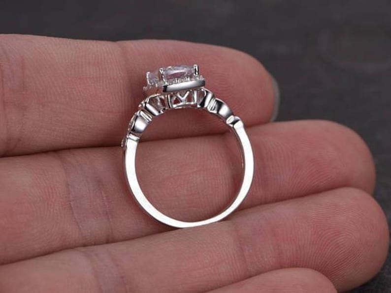 Cushion Cut colorless Moissanite 6.5mm1.4ct Halo Wedding Ring in White Gold.Gift For Her,Valentine Gift,Birthday Gift.Anniversary Gift.