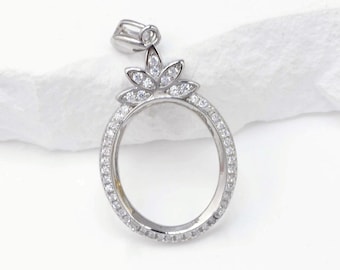 Sterling Silber Anhänger Fassung, 15 x 18 mm Oval, 925er Silber Anhänger Lünette, Steinfassung, für die Halskettenherstellung