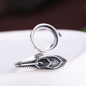 Sterling Silver Rings Setting, 10mm Round, 925 Silver Ring Blanks, Adjustable Ring, Opened Ring Bezel