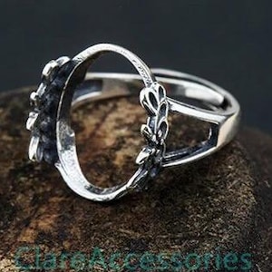 11x15MM Oval Antique Silver Ring Blanks, 925 Sterling Silver Gemstone Setting Adjustable Size KTJ176