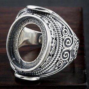 Silver Ring Blanks, 13x17mm Oval, Floral Ring, 925 Silver Large Rings Setting, Antique Silver, Adjustable Ring Blank, Ring Bezel KTJ454