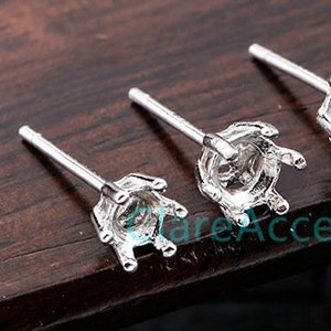 Sterling Silver Earring Post Six Prongs Blanks, Stud Earrings Blank For Jewelry Making Cabachon Nice Supplies / KED136