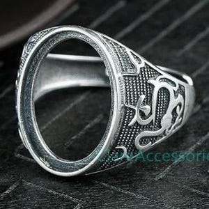 925 Sterling Silver Ring Blanks, 13x18mm Oval Adjustable Ring Blank, Antique Silver Setting KTJ754