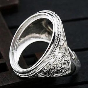 Silver Ring Blanks, 8x24mm Oval, Floral Ring, 925 Silver Large Rings Setting, Antique Silver, Adjustable Ring Blank, Ring Bezel KTJ146