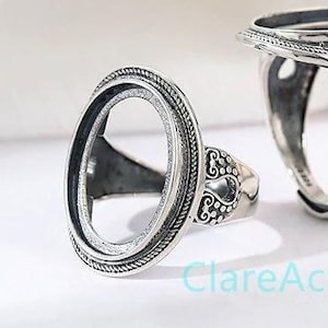 925 Sterling Silver Ring Blanks, 13x18mm Oval Adjustable Ring Blank, Antique Silver Setting KTJ908