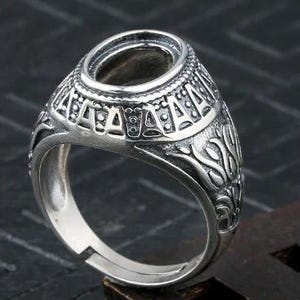 Sterling Silver Ring Blanks, 8x12mm Oval, Man Ring, Large Ring, Antique Silver Rings , Adjustable Ring Blank, Ring Bezel KTJ910