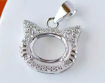 Espacios en blanco colgantes de gato de plata de ley, óvalo de 7x9 mm, bisel colgante de plata 925, ajuste de piedra, para la fabricación de collares