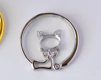 Ébauches de pendentif chat en argent sterling, ovale 5 x 7 mm, lunette en argent 925, serti pierre, pour la fabrication de colliers