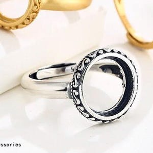 8-14MM Antique Silver Round Ring Blanks, 925 Solid Silver Natural Stone Setting, 8mm 10mm 11mm 12mm 13mm 14mm KTJ128