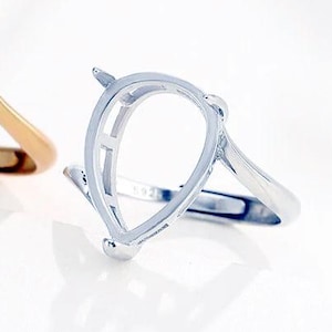 Anelli grezzi in argento a goccia, anelli grezzi in argento sterling 925 a goccia per incastonatura di pietre regolabile, 4 x 6 mm 6 x 8 mm 7 x 9 mm 7 x 10 mm 8 x 10 mm KTJ124