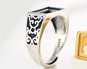 Sterling Silver Ring Blanks, 7x12mm 8x13mm 9x14mm 10x15mm Rectangle, 925 Silver Rings, Adjustable Ring Blank, Ring Bezel KTJ203