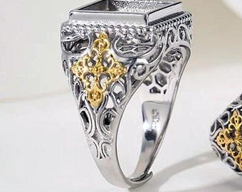 Rectangle Sterling Silver Ring Blanks, Men Ring, Ring Setting, Ring Bezel 10x12mm 10x13mm 14x16mm 11mm 15mm KTJ687