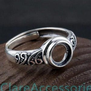 Bagues brutes en argent antique de 5-7 mm, monture ronde en argent massif 925, pour pierres précieuses résine cristal zircon 5 mm 6 mm 7 mm KTJ933