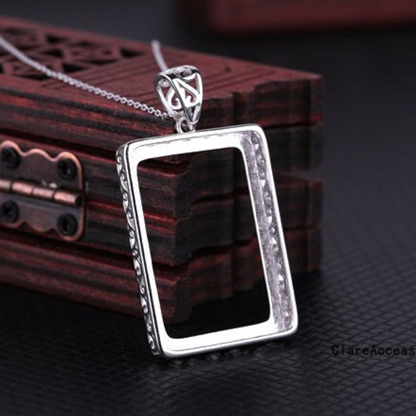 Blancs de pendentif en argent sterling, rectangle de 20 x 28 mm, sertissage de pendentif en pierre, lunette de pendentif en argent 925, pour la fabrication de colliers