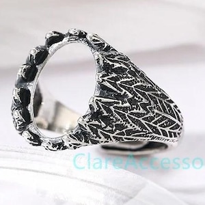 925 Sterling Silver Ring Blanks, 12x15mm Oval Adjustable Ring Blank, Antique Silver Setting KTJ689