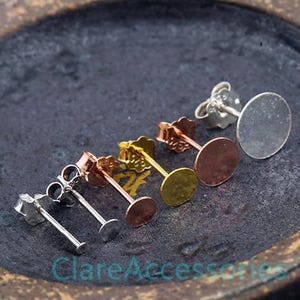 Sterling Silver Earring Stud Blanks, 925 Solid Sterling Silver earrings Bezels For Cabochon Gemstone Setting YP33
