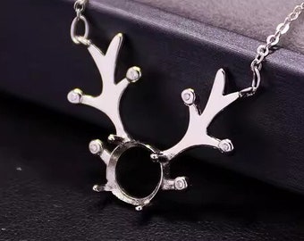 Sterling Silver Deer Necklace Pendant Blanks, 8x8mm Round, 925 Silver Pendant Bezel, Stone Setting, For Necklace Making