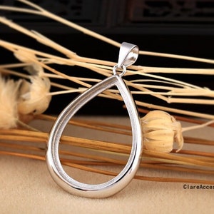 Sterling Silver Pendant Blanks, 18x25mm Waterdrop, Stone Pendant Setting, 925 Silver Pendant Bezel, For Necklace Making