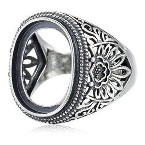 Silver Ring Blanks, 14x18mm Oval, Floral Ring, 925 Silver Large Rings Setting, Antique Silver, Adjustable Ring Blank, Ring Bezel KTJ677