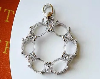 Pendentif rond en argent sterling, ovale 5 x 6 mm, pendentif en argent 925, serti pierre, pour la fabrication de colliers