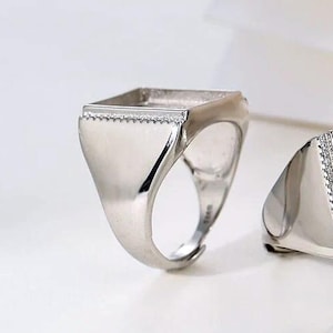 Rectangle Sterling Silver Ring Blanks, 12.5x16.5mm, Men Ring, 925 Silver Rings, Adjustable Ring Blank, Ring Setting, Ring Bezel KTJ755