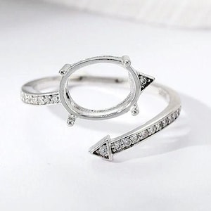 Ebauches de bague en argent avec flèche de 4 à 10 mm, Bague ovale en argent sterling 925 avec pointe de flèche pour sertir la pierre réglable 4 x 6 mm 5 x 7 mm 6 x 8 mm 8 x 10 mm KTJ1289