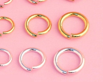 Sterling Silver Jump Ring, Open Jump Rings, 3mm 4mm 5mm 6mm 7mm 8mm 9mm 10mm, Wire 25 24 23 22 21 20 19 18 17 16 Gauge, Gold Plated Findings