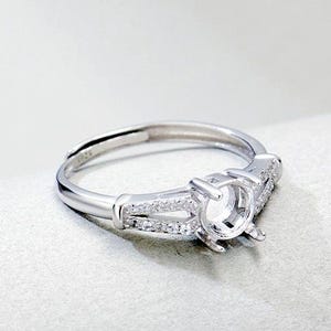 Sterling Silver Ring Base, 6x6mm Round, Ring Blank, Ring Bezel, Adjustable, For Gemstone Setting