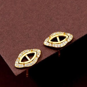 925 Silver Earring Base, 4x8mm Marquise, Ear Stud Blank, Solid Sterling Silver Setting