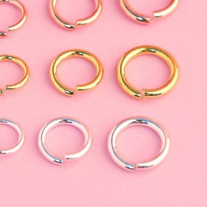 Sterling Silver Jump Ring, Open Jump Rings, 3mm 4mm 5mm 6mm 7mm 8mm 9mm 10mm, Wire 25 24 23 22 21 20 19 18 17 16 Gauge, Gold Plated Findings