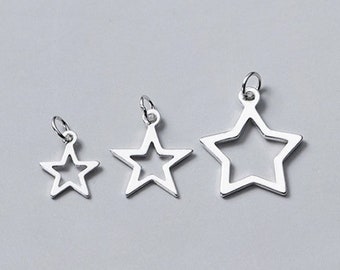 Sterling Silver Star Charms, Slice Silver Star, Necklace Charm, Star Anklet Charm, Sterling Silver Charms Wholesale