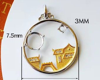 Sterling Silver House Pendant Blanks, 3mm And 7.5mm Round, 925 Silver Pendant Bezel, Stone Setting, For Necklace Making