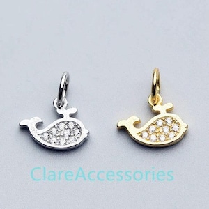 Sterling Silver Charm, Vermeil Charms, Earring Charm, Bracelet Charm,, 925 Silver Whale Charm   Supplies For Bracelet Necklace