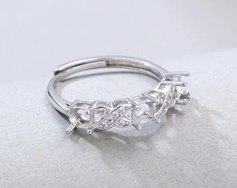 Sterling Silber Ring Basis, 4 x 4 mm Rund, Ring Rohling, Ring Lünette, Verstellbar, Zum Fassen von Edelstein