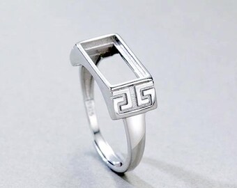 925 Silver Ring Setting, 6x12mm Rectangle, Ring Blank, Ring Bezel, Adjustable, For Gemstone