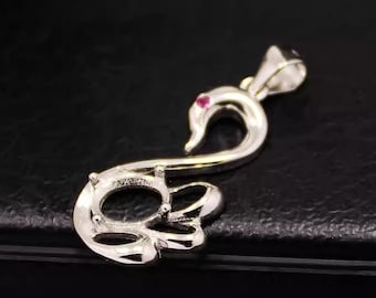 スターリングシルバー スワンペンダントブランク、6 x 8 mm 楕円形