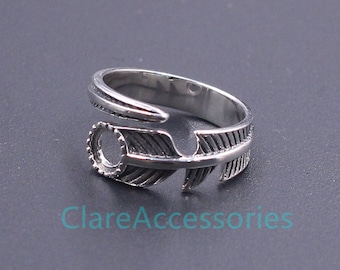 Anneaux de bague plume ronds en argent sterling 5 mm, ébauche de bague en argent massif 925 pour bague en pierre, réglage réglable KTJ1026