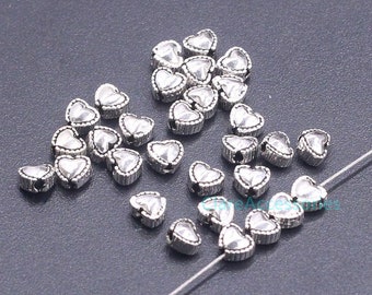 5mm Sterling Silver Heart Beads, Small Hear Bead, Hear Bead, Love Bead, Antique Silver Bead, 925 Sterling Silver