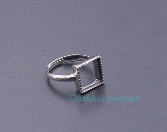 10MM Square Silver Ring Blanks, 925 Sterling Silver Ring Blanks, Rings Blank For Cabochon Gemstone Setting KTJ315