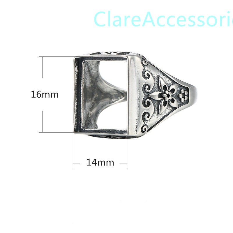 【税込?送料無料】 Rectangle Sterling Silver Ring Blanks, 14x16mm, Men Ring アクセサリー