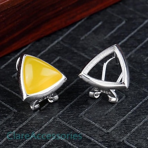 Sterling Silver Earring Post Blanks, 11mm Triangle, 925 Solid Sterling Silver Earrings Bezels For Cabochon Gemstone Setting KTJ415