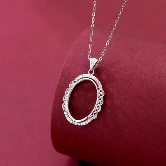 925シルバーペンダントトップ、13 x 18 mmオーバル、ストーン 