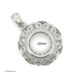 Sterling Silver Pendant Blanks, 10-14mm Round, Stone Pendant Setting, 925 Silver Pendant Bezel 4