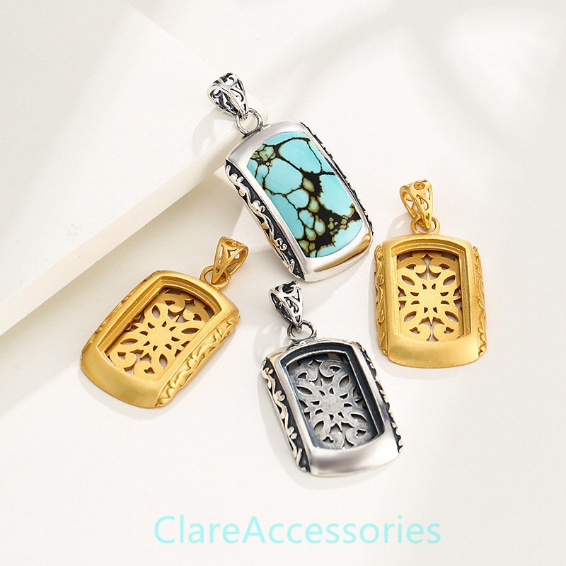 Sterling Silver Pendant Blanks 12x22mm Retangle Stone Etsy